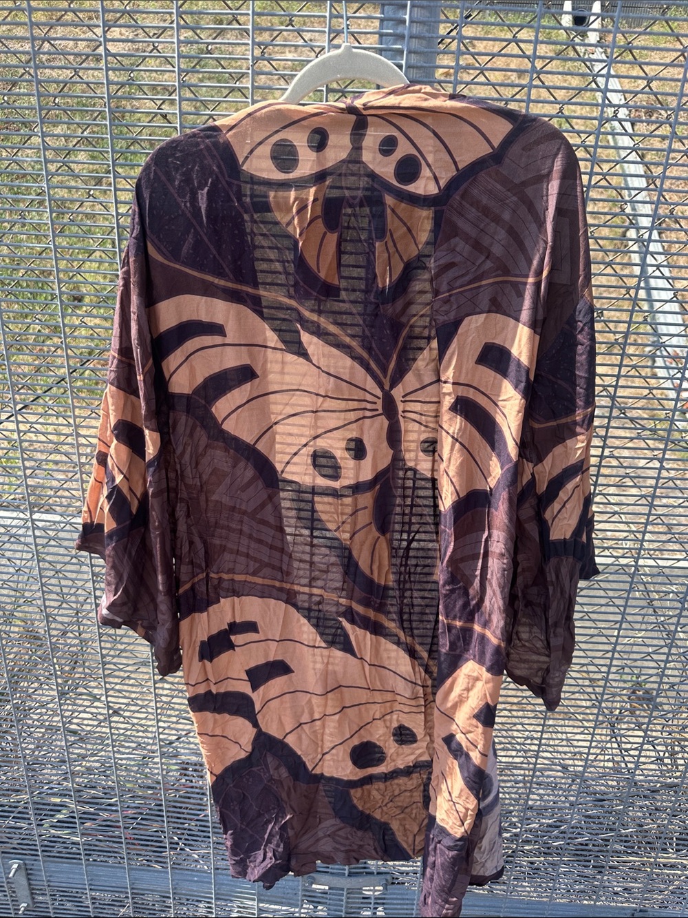 Novella Royale Brown and Tan Butterfly Print Kimono Robe NWT SZ M/L
